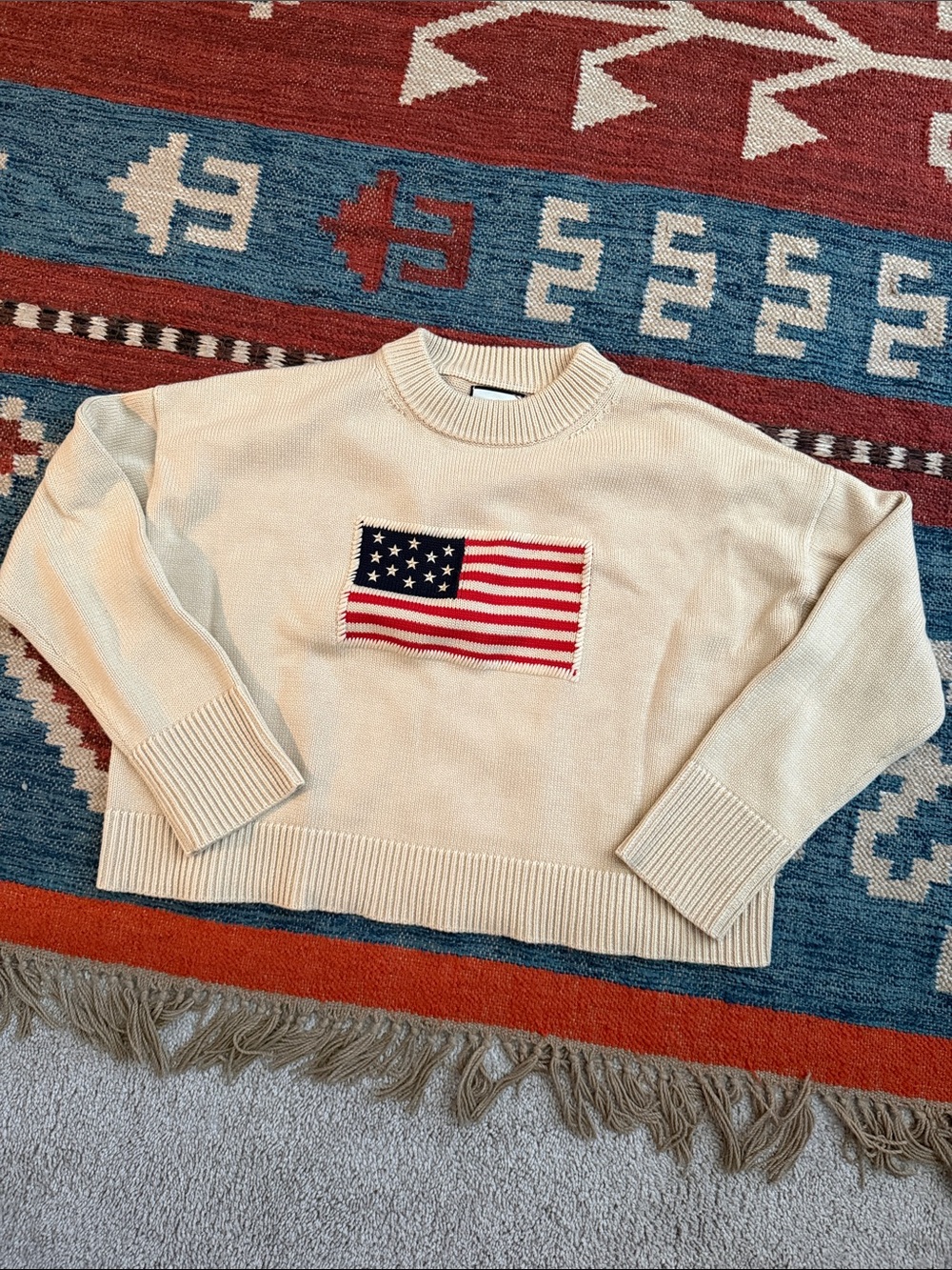 Tuckernuck Cropped Beachwood Cotton Americana Sweater large - Picture 8 of 11